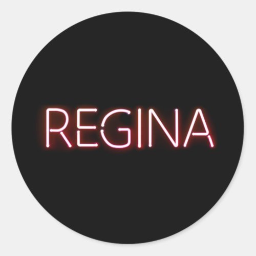 Regina name in glowing neon lights novelty classic round sticker