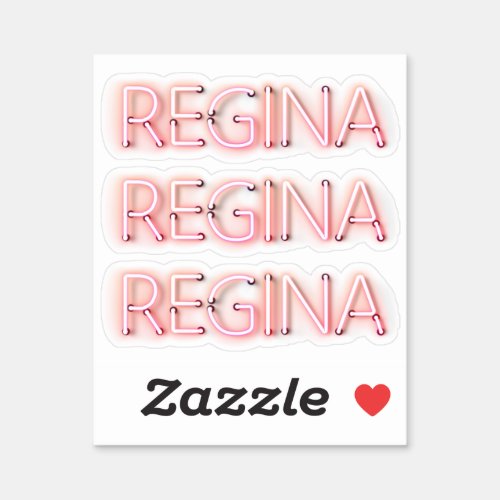 Regina name in glowing neon lights novelty x3 sticker