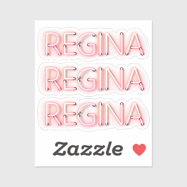 Regina name in glowing neon lights novelty x3 sticker (Sheet)