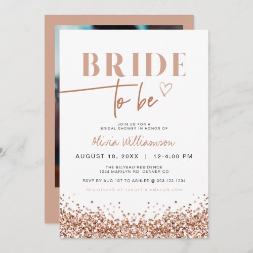 REGINA Rose Gold Blush Pink Sparkly Bridal Shower Invitation