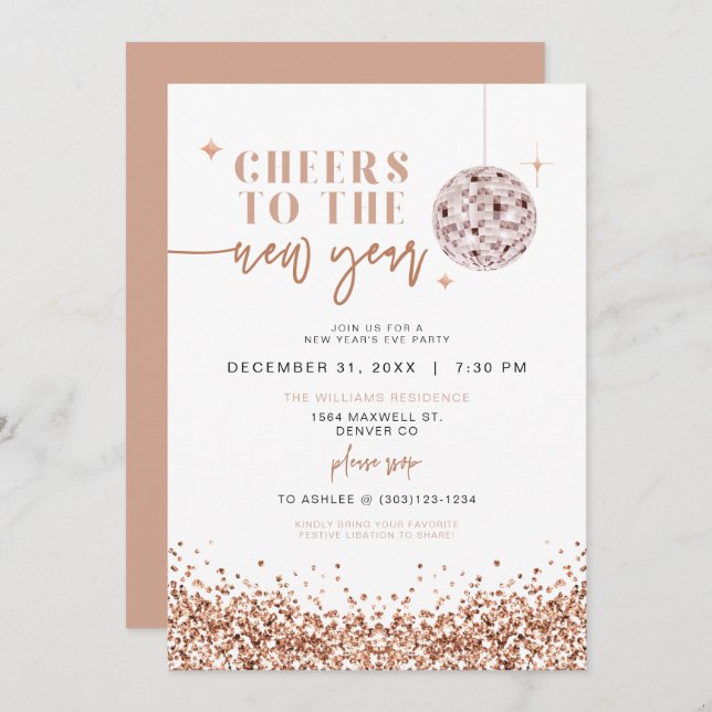 REGINA Rose Gold Disco New Year's Eve Party Invitation (Front/Back)