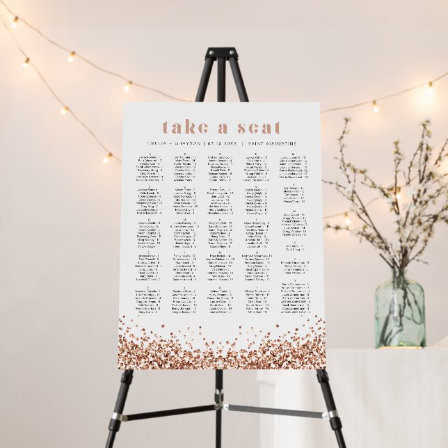 REGINA Rose Gold Glitter Alphabetical Seating Foam Board (In Situ (Stand))