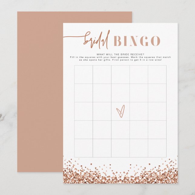 REGINA Rose Gold Glitter Bridal Shower Bingo Game  Invitation (Front/Back)
