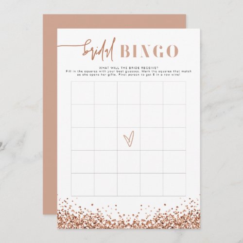 REGINA Rose Gold Glitter Bridal Shower Bingo Game  Invitation