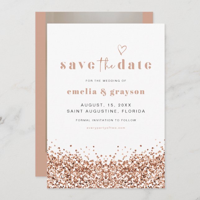 REGINA Rose Gold Sequins Glitter Save The Date Invitation (Front/Back)