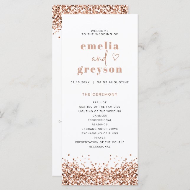 REGINA Rose Gold Sequins Long Wedding Program (Front/Back)