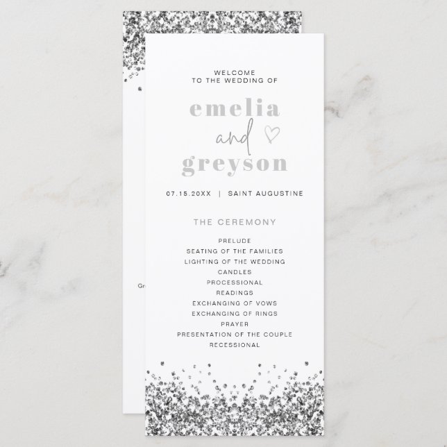 REGINA Silver Glitter Sequins Long Wedding Program (Front/Back)