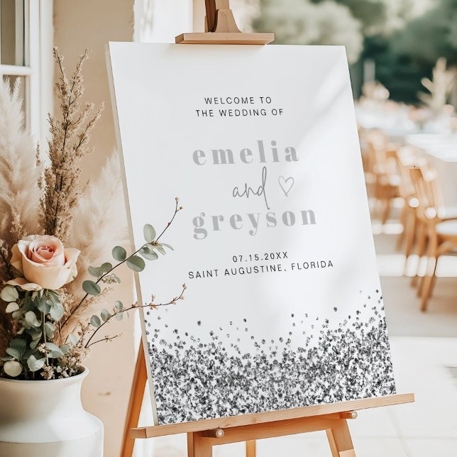REGINA Silver Glitter Sequins Wedding Welcome Foam Board (Creator Uploaded)
