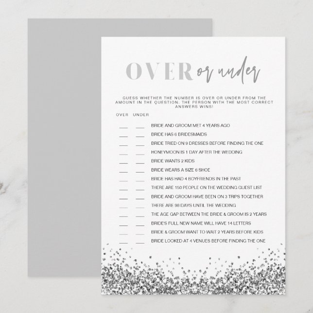 REGINA Silver Over Under Bridal Shower Game Invita Invitation (Front/Back)