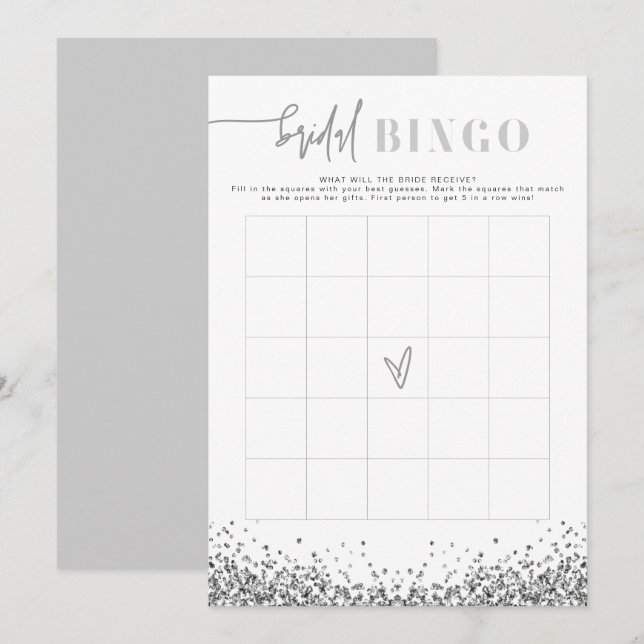  REGINA Silver Sequins Bridal Shower Bingo Game Invitation (Front/Back)