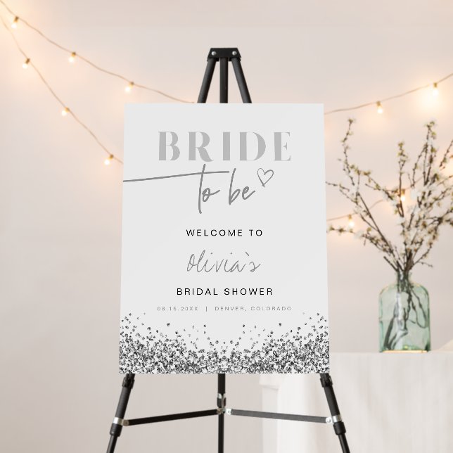 REGINA Silver Sequins Bridal Shower Welcome  Foam  Board (In Situ (Stand))