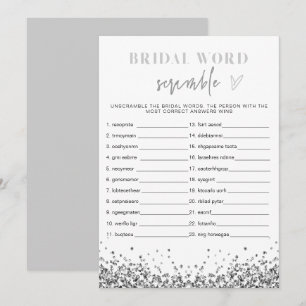 REGINA Silver Sequins Bridal Shower Word Scramble Invitation