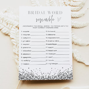 REGINA Silver Sequins Bridal Shower Word Scramble Invitation