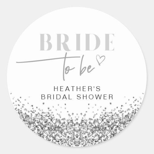 REGINA Silver Sequins Bride to Be Shower Classic Round Sticker