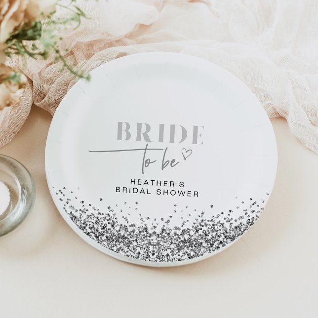 REGINA Silver Sequins Bride to Be Shower  Paper Plates (Creator Uploaded)