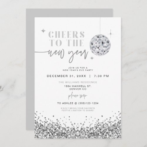 REGINA Silver Sequins Disco New Years Eve Party Invitation