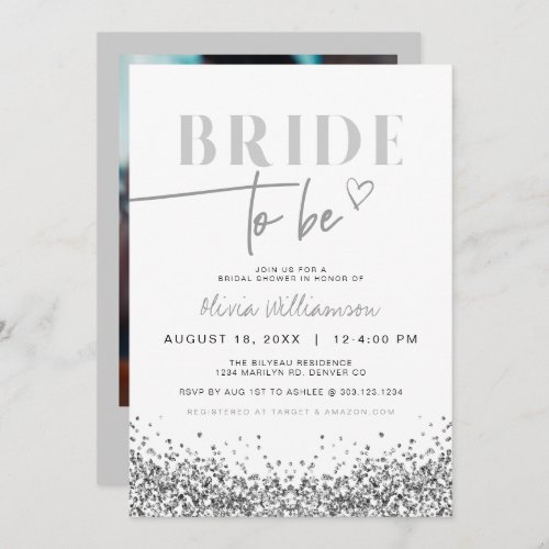 REGINA Silver Sequins Sparkly Bridal Shower Invita Invitation