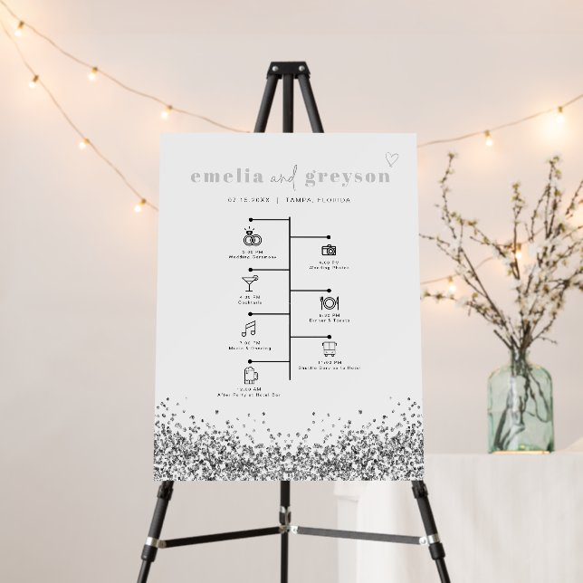 REGINA Silver Sequins Wedding Icon Timeline  Foam Board (In Situ (Stand))