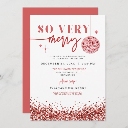 REGINA So Very Merry Red Sequins Christmas Party Invitation