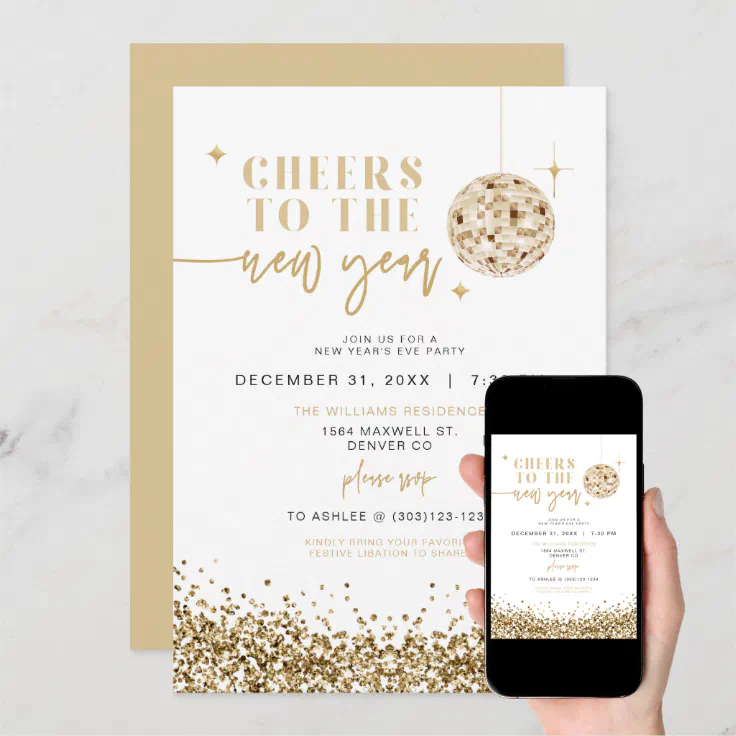 REGINA Yellow Gold Disco New Year's Eve Party Invitation Zazzle