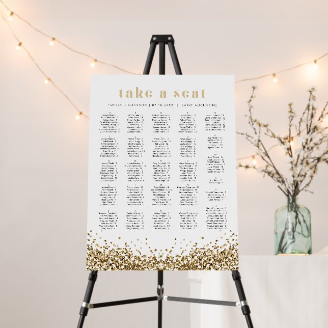 REGINA Yellow Gold Glitter Alphabetical Seating  Foam Board (In Situ (Stand))