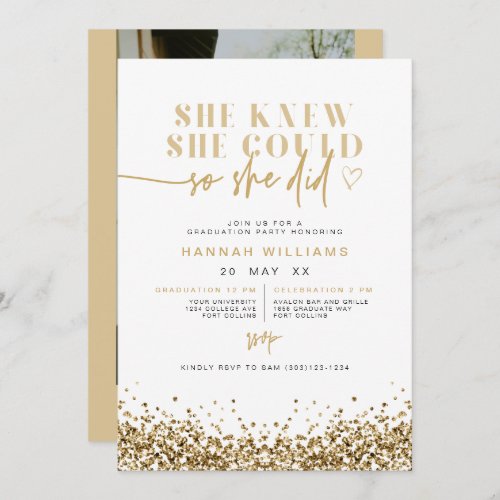 REGINA Yellow Gold Glitter She Did It Graduation I Invitation