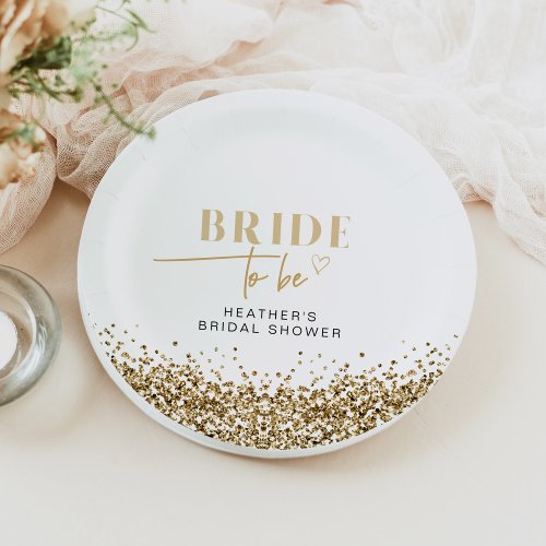 REGINA Yellow Gold Sequins Bride to Be Shower Paper Plates