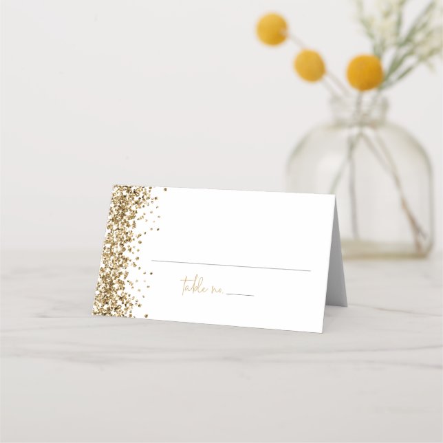 REGINA Yellow Gold Sequins Wedding Guest Name  Place Card (Front)