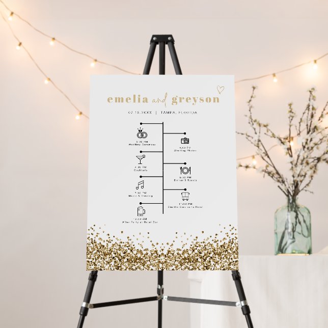 REGINA Yellow Gold Sequins Wedding Icon Timeline Foam Board (In Situ (Stand))