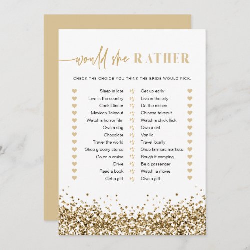 REGINA Yellow Gold Would She Rather Bridal Game Invitation