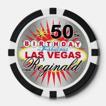 Reginald Silver 50th Birthday Vegas Poker Chip by glamprettyweddings at Zazzle