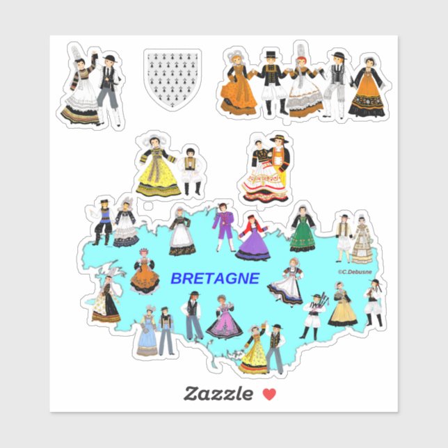 Regional Costumes of Brittany, France Sticker (Sheet)