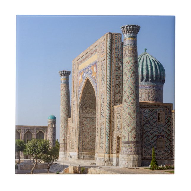 Registan square at sunset - Samarkand, Uzbekistan Ceramic Tile (Front)