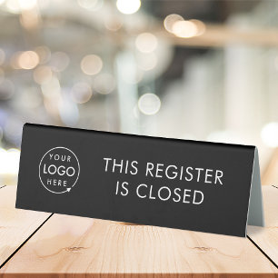Register Closed Black Logo Cashier Teller Table Tent