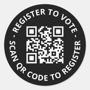 Register to vote custom scannable QR Code black Classic Round Sticker