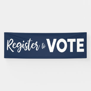 Register to Vote–modern white typography on navy Banner