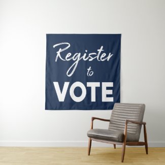 Register to Vote–modern white typography on navy Tapestry