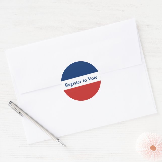 Register to Vote Red White and Blue Stripes Classic Round Sticker (Envelope)