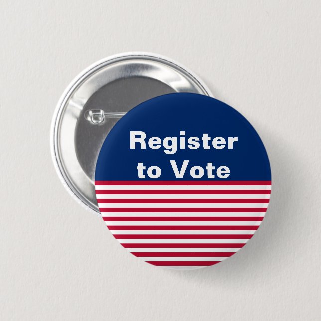Register to Vote Red White Blue with Stripes Button (Front & Back)