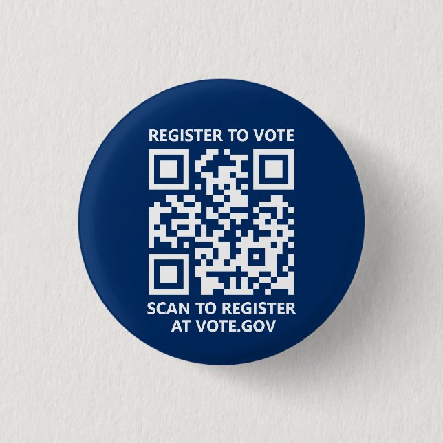 Register to vote scannable QR Code custom navy Button (Front)