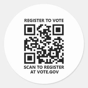 Register to vote scannable QR Code custom white Classic Round Sticker