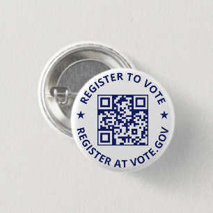 Register to vote scannable QR Code navy blue white Button