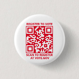 Register to vote scannable QR Code red and white Button