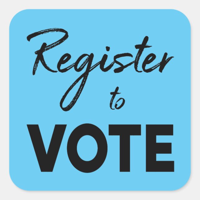 Register to Vote, stylish black typography on blue Square Sticker (Front)