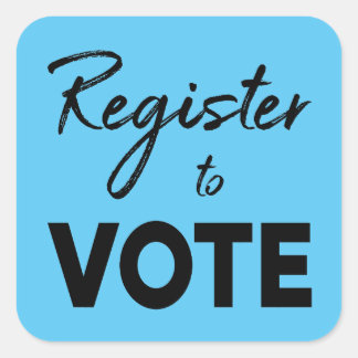 Register to Vote, stylish black typography on blue Square Sticker