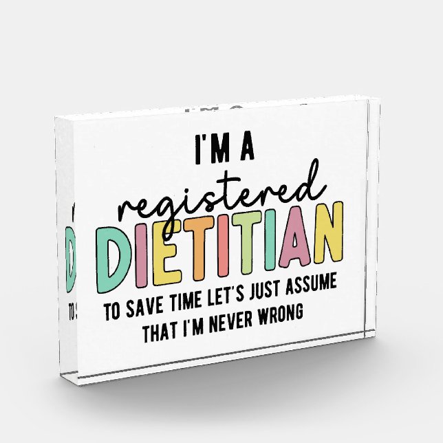 Registered Dietitian RD Never Wrong Funny Gifts Photo Block (Left)