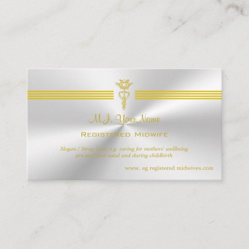 Registered Midwife with golden caduceus logo Enclosure Card