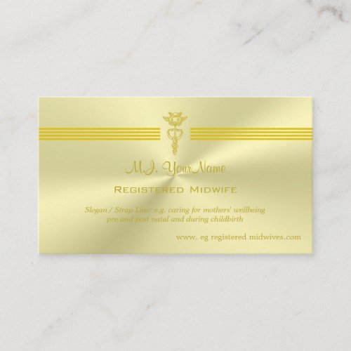 Registered Midwife with golden caduceus logo Enclosure Card