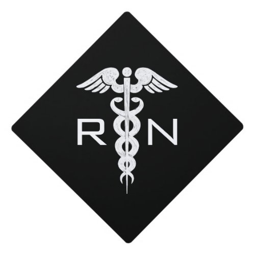 Registered Nurse Black White Caduceus Symbol Graduation Cap Topper