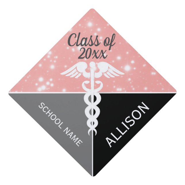 Registered Nurse Blush Pink Faux Glitter Custom Graduation Cap Topper (Front)